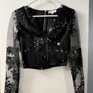 Long sleeve lace black top